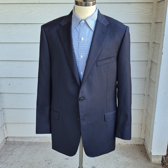 HICKEY FREEMAN Beacon Recent‎ Solid Dark Navy Worsted Wool Mens 46 L Sport Coat